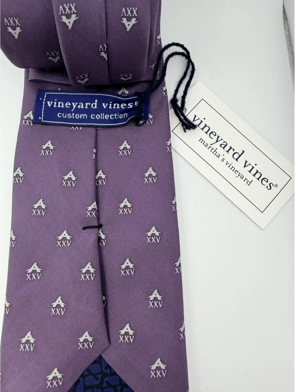 Vineyard Vines Mens Silk Tie NWT Purple‎ Custom XXV 25th Anniversary Logo